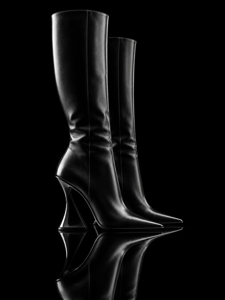 Null-Point Architectural Leather Boots